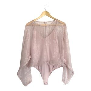 Express Light Pink Metallic Chiffon Overlay Bodysuit Size Medium